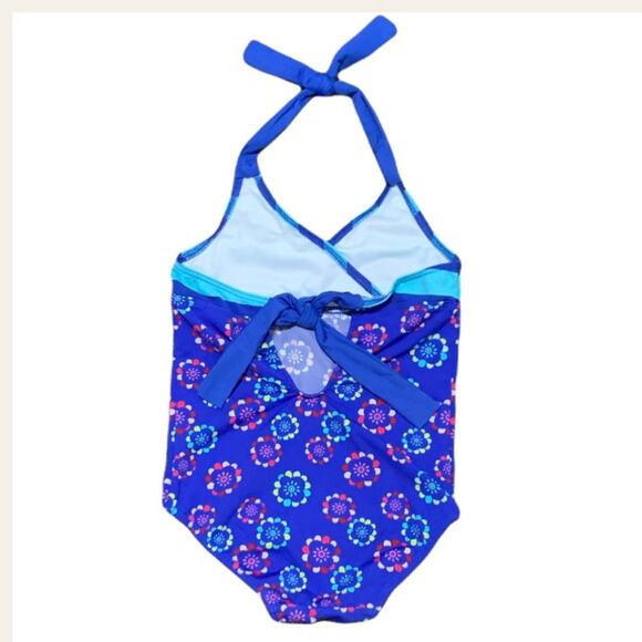 Tea Collection Blue Floral Stripe Halter One Piece Bathing Suit Size 2 - Picture 2 of 4